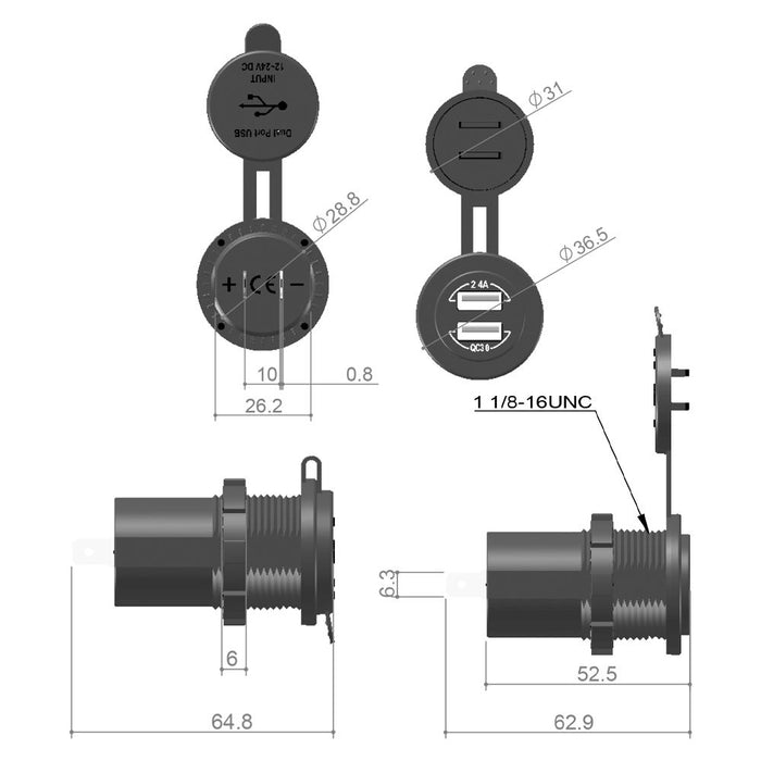 KFZ USB-Einbaubuchse 1xUSB-A & QC 3.0